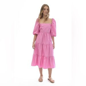 Kasia Elpis Dress Elegant Pink Puff Sleeve Dress Sz small